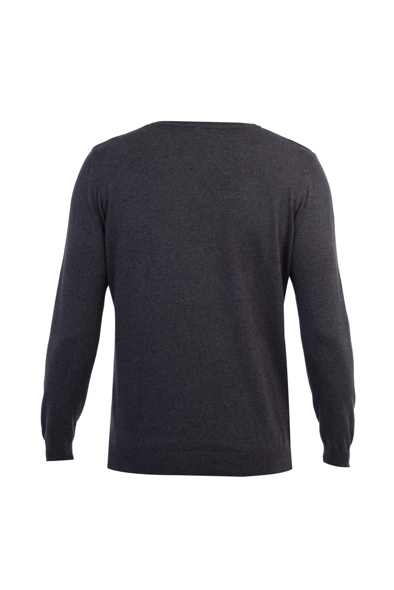 Antrasit V Yaka Regular Fit Pamuk Triko Kazak