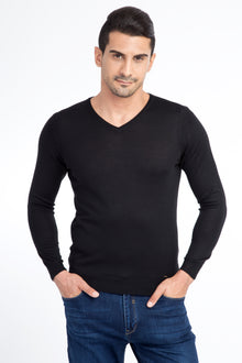 Siyah V Yaka Regular Fit Yünlü Triko Kazak