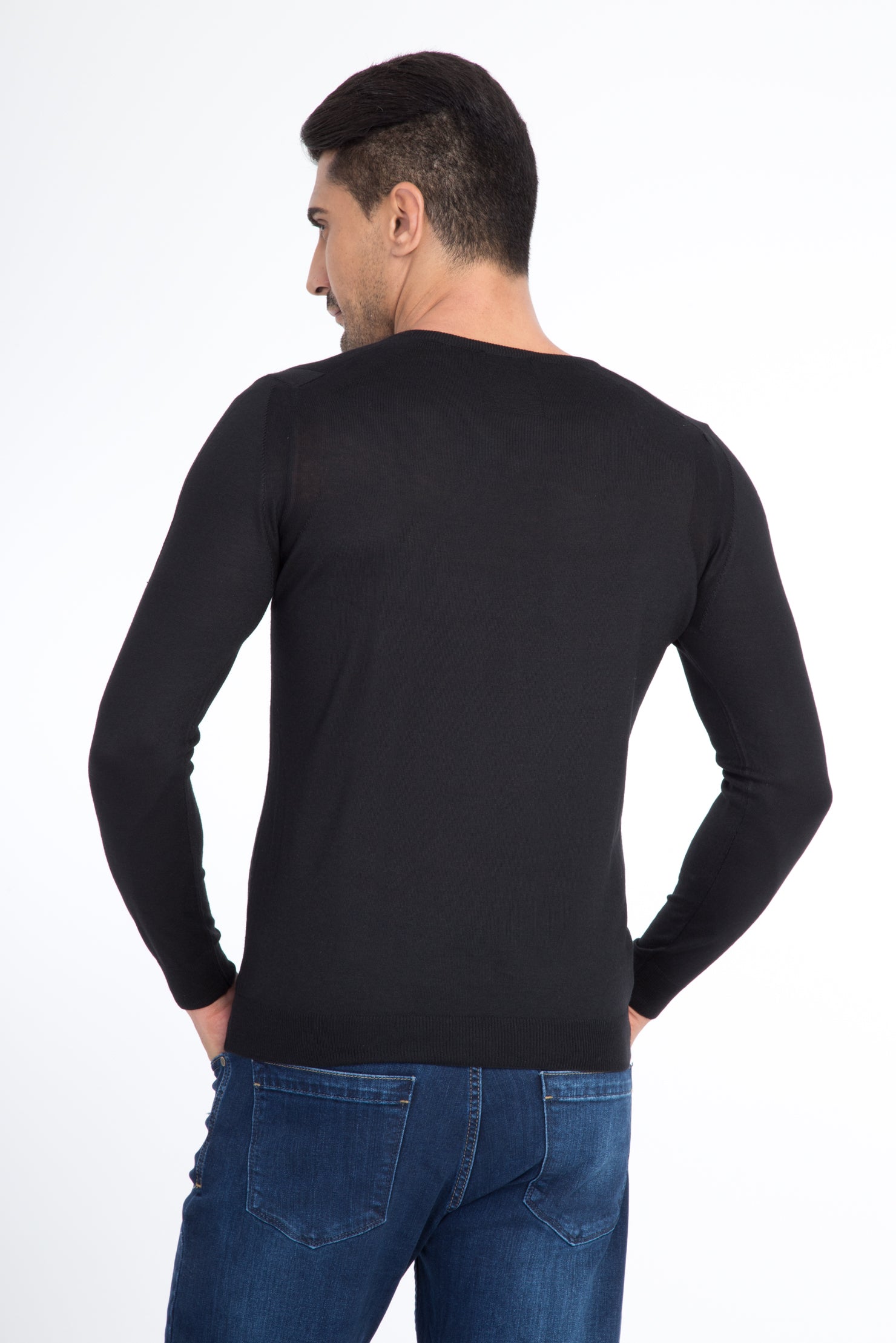Siyah V Yaka Regular Fit Yünlü Triko Kazak