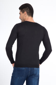 Siyah V Yaka Regular Fit Yünlü Triko Kazak