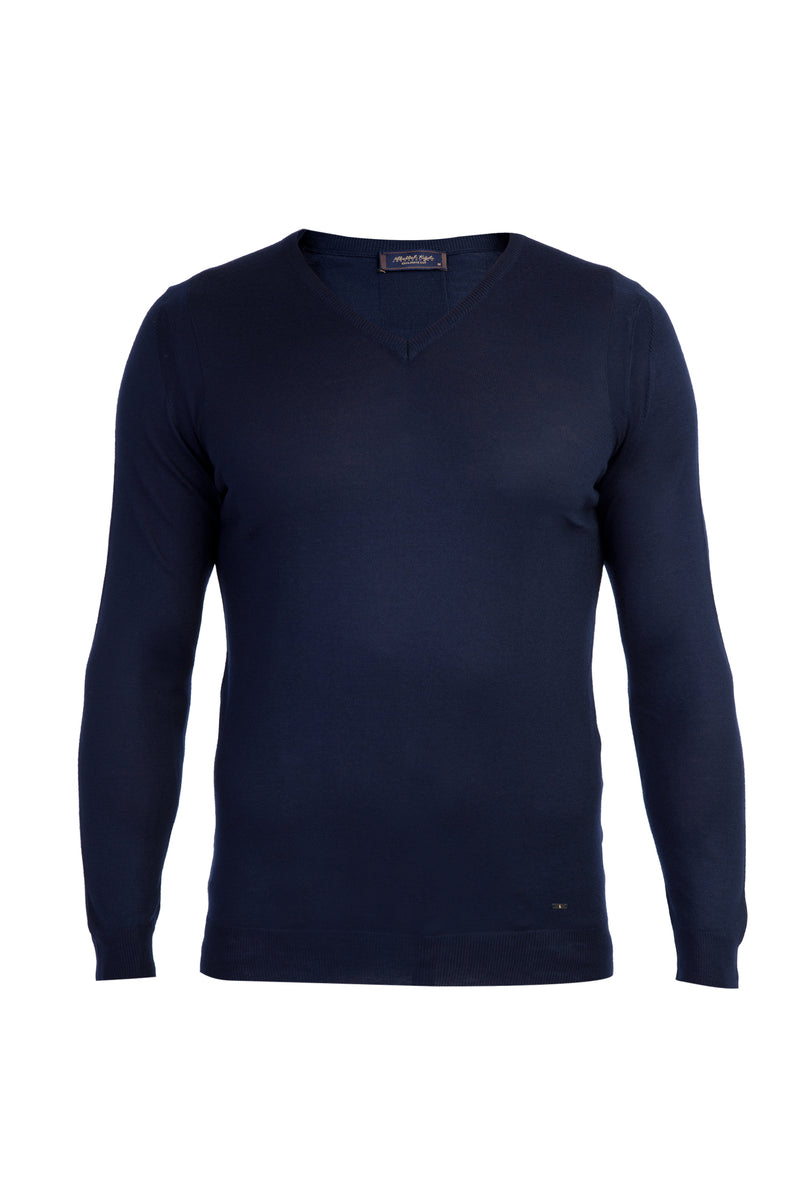 Lacivert V Yaka Yünlü Regular Fit Triko Kazak