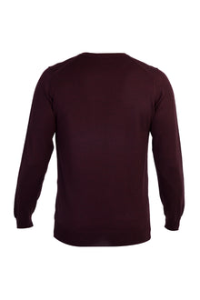 Bordo V Yaka Regular Fit Yünlü Triko Kazak