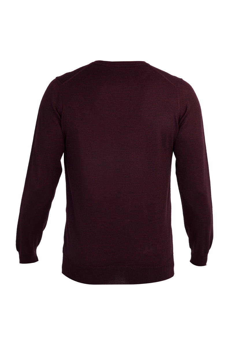 Bordo V Yaka Regular Fit Yünlü Triko Kazak