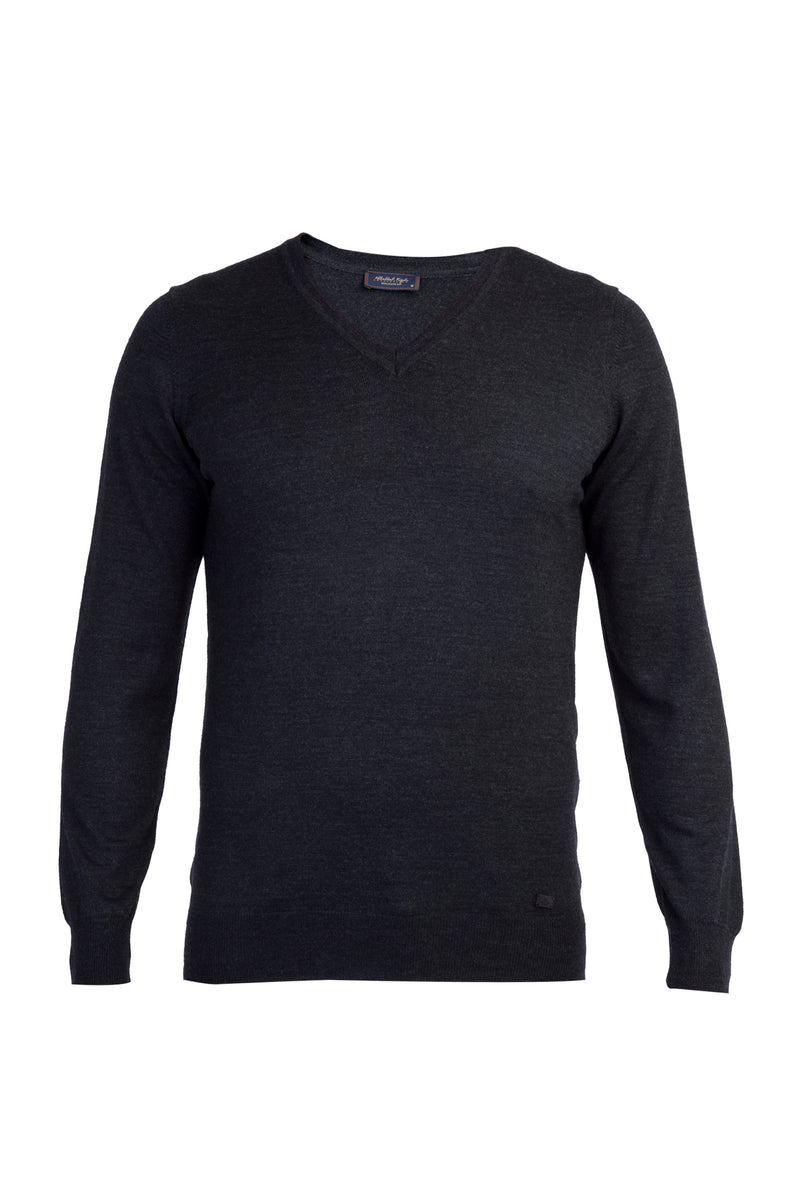 Antrasit V Yaka Regular Fit Yünlü Triko Kazak