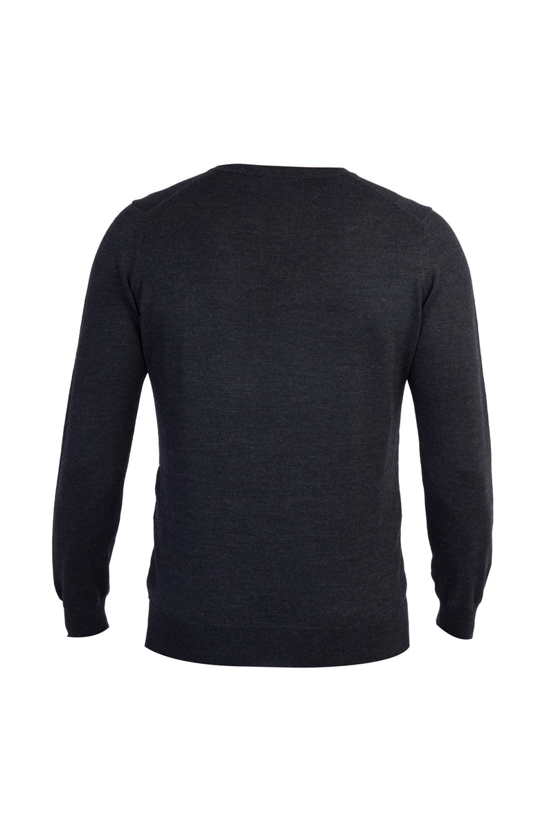 Antrasit V Yaka Regular Fit Yünlü Triko Kazak