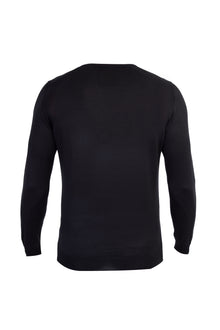 Siyah Bisiklet Yaka Regular Fit Yünlü Triko Kazak