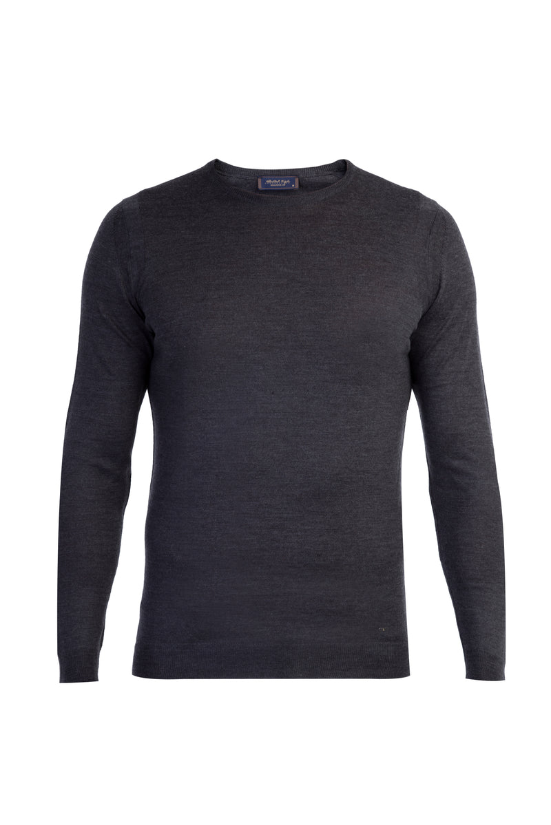 Antrasit Bisiklet Yaka Regular Fit Yünlü Triko Kazak