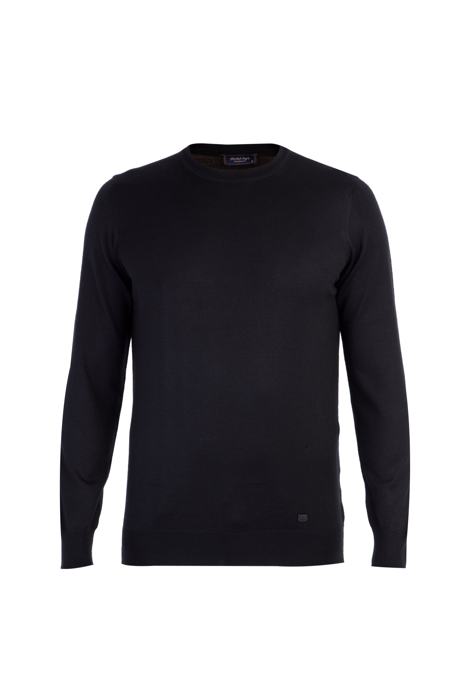 Siyah Bisiklet Yaka Regular Fit Yünlü Triko Kazak