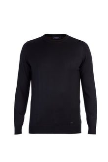 Siyah Bisiklet Yaka Regular Fit Yünlü Triko Kazak