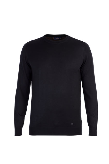 Siyah Bisiklet Yaka Regular Fit Yünlü Triko Kazak