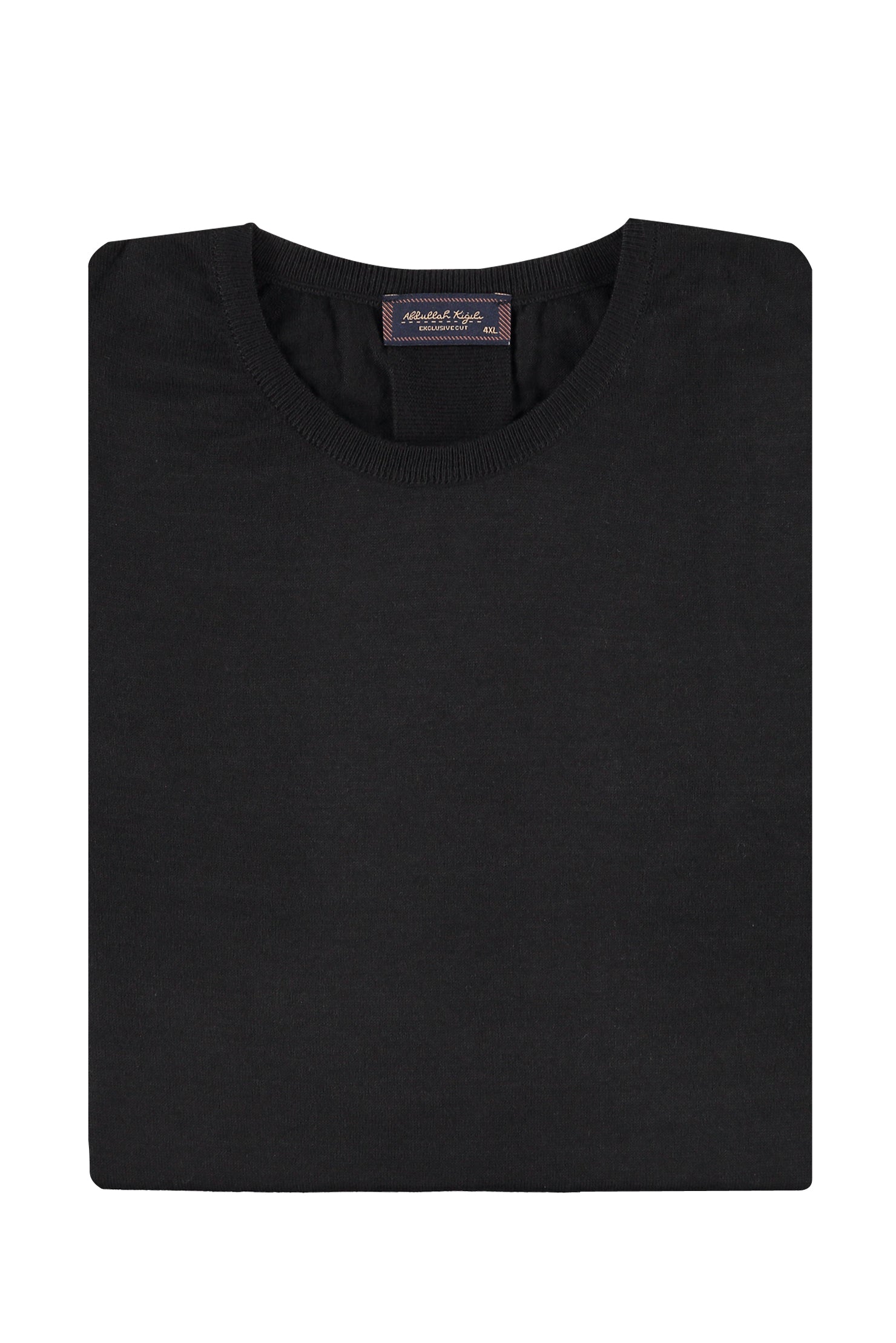 Siyah Büyük Beden Bisiklet Yaka Regular Fit Yünlü Triko Kazak