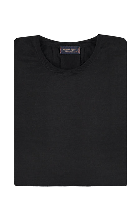 Siyah Büyük Beden Bisiklet Yaka Regular Fit Yünlü Triko Kazak