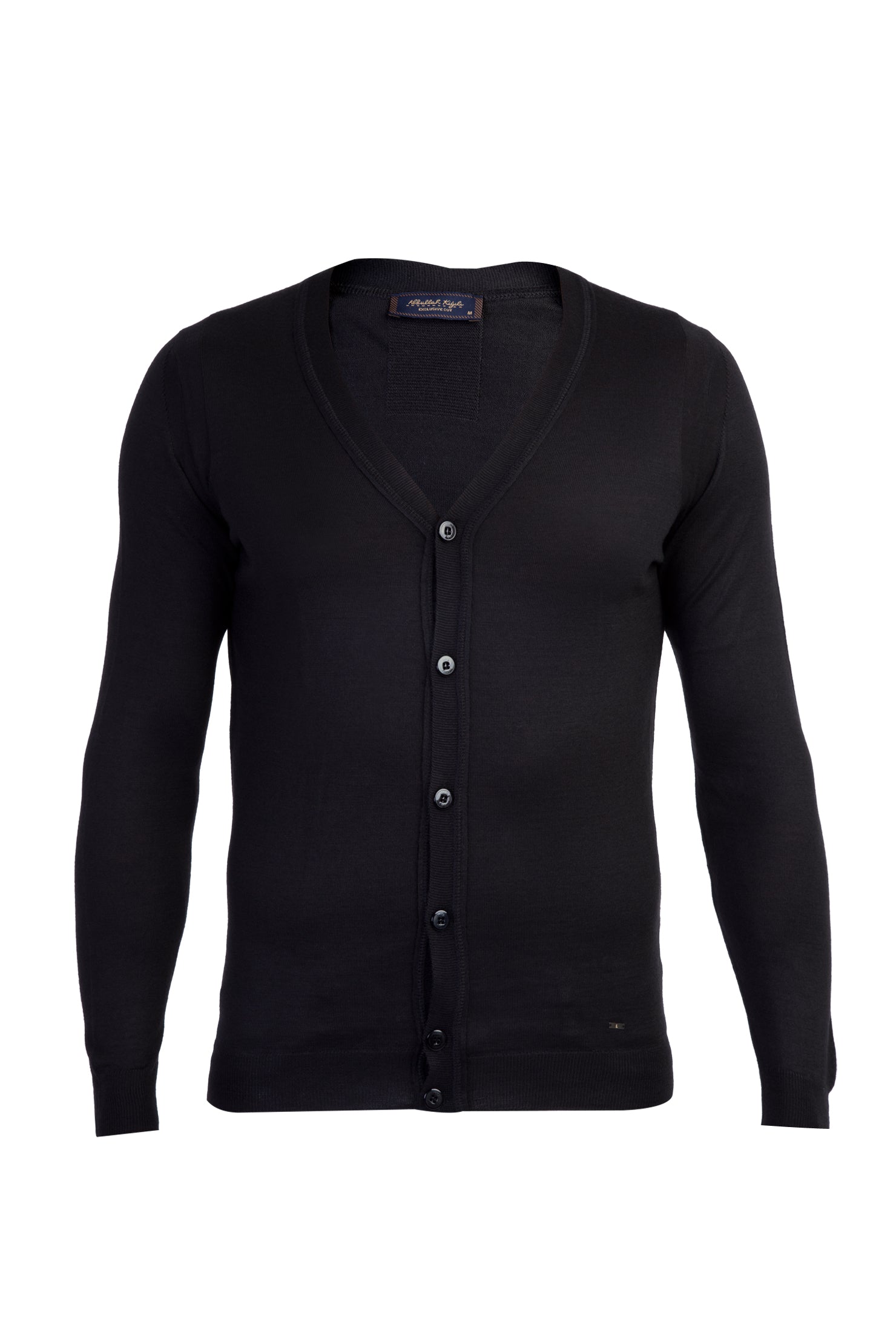 Siyah Yünlü Düğmeli Regular Fit Hırka