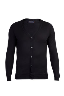 Siyah Yünlü Düğmeli Regular Fit Hırka
