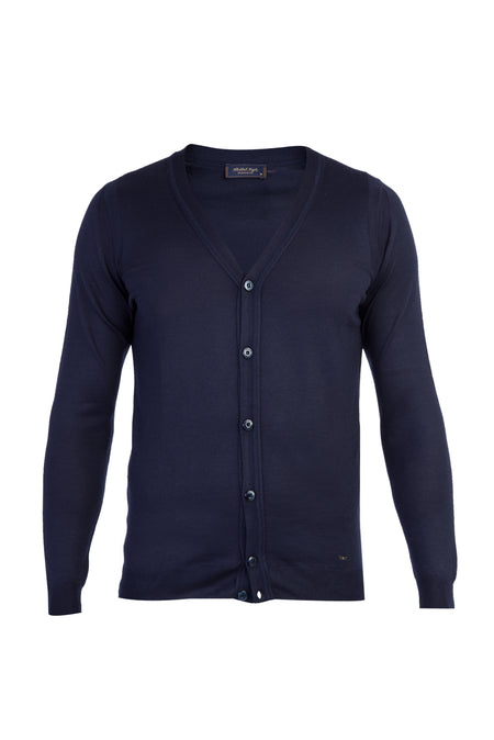 Lacivert Regular Fit Yünlü Düğmeli Hırka