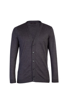 Antrasit Regular Fit Yünlü Düğmeli Hırka