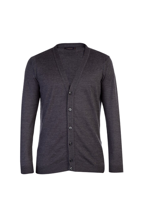 Antrasit Regular Fit Yünlü Düğmeli Hırka