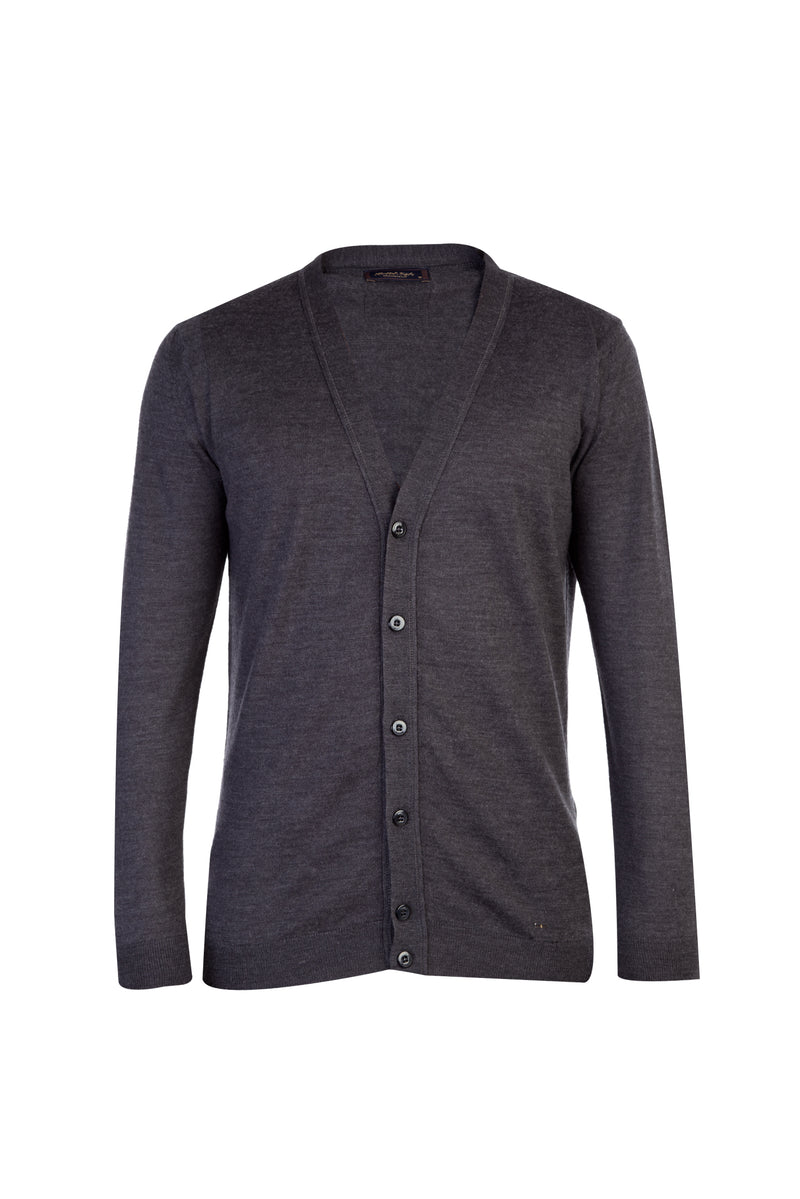 Antrasit Regular Fit Yünlü Düğmeli Hırka