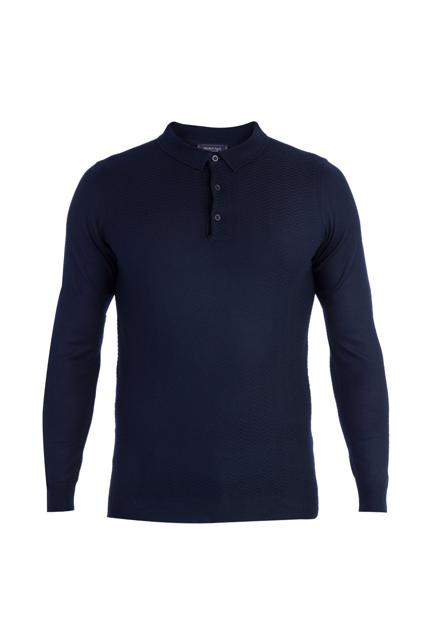 Lacivert Polo Yaka Slim Fit Dar Kesim Yünlü Desenli Triko Kazak