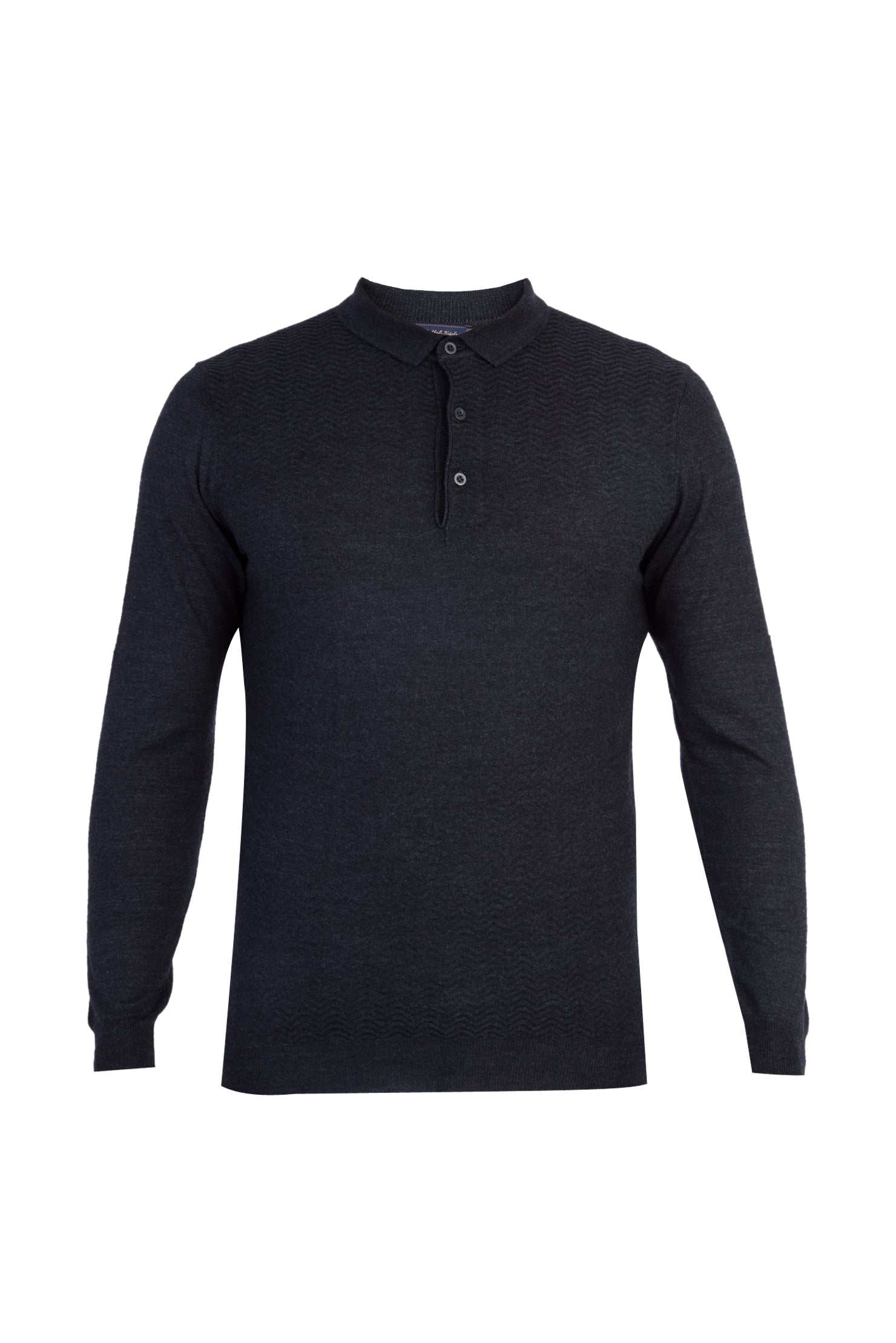 Antrasit Polo Yaka Slim Fit Dar Kesim Yünlü Desenli Triko Kazak