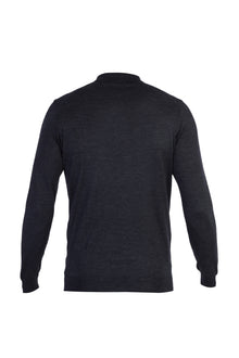 Antrasit Polo Yaka Slim Fit Dar Kesim Yünlü Desenli Triko Kazak