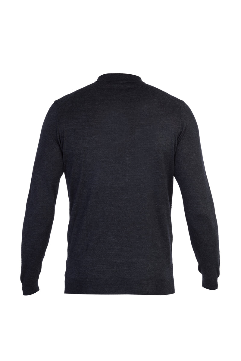 Antrasit Polo Yaka Slim Fit Dar Kesim Yünlü Desenli Triko Kazak