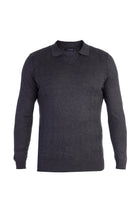 Antrasit Polo Yaka Slim Fit Dar Kesim Yünlü Desenli Triko Kazak