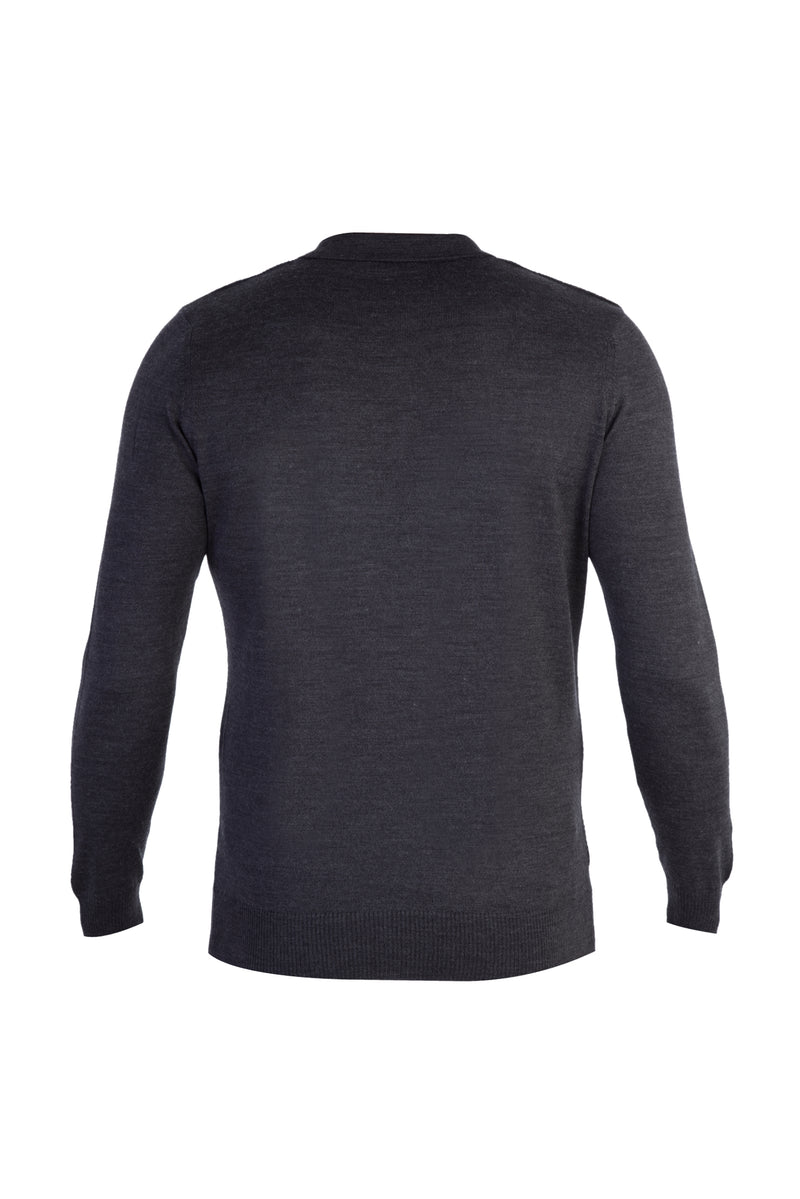 Antrasit Polo Yaka Slim Fit Dar Kesim Yünlü Desenli Triko Kazak