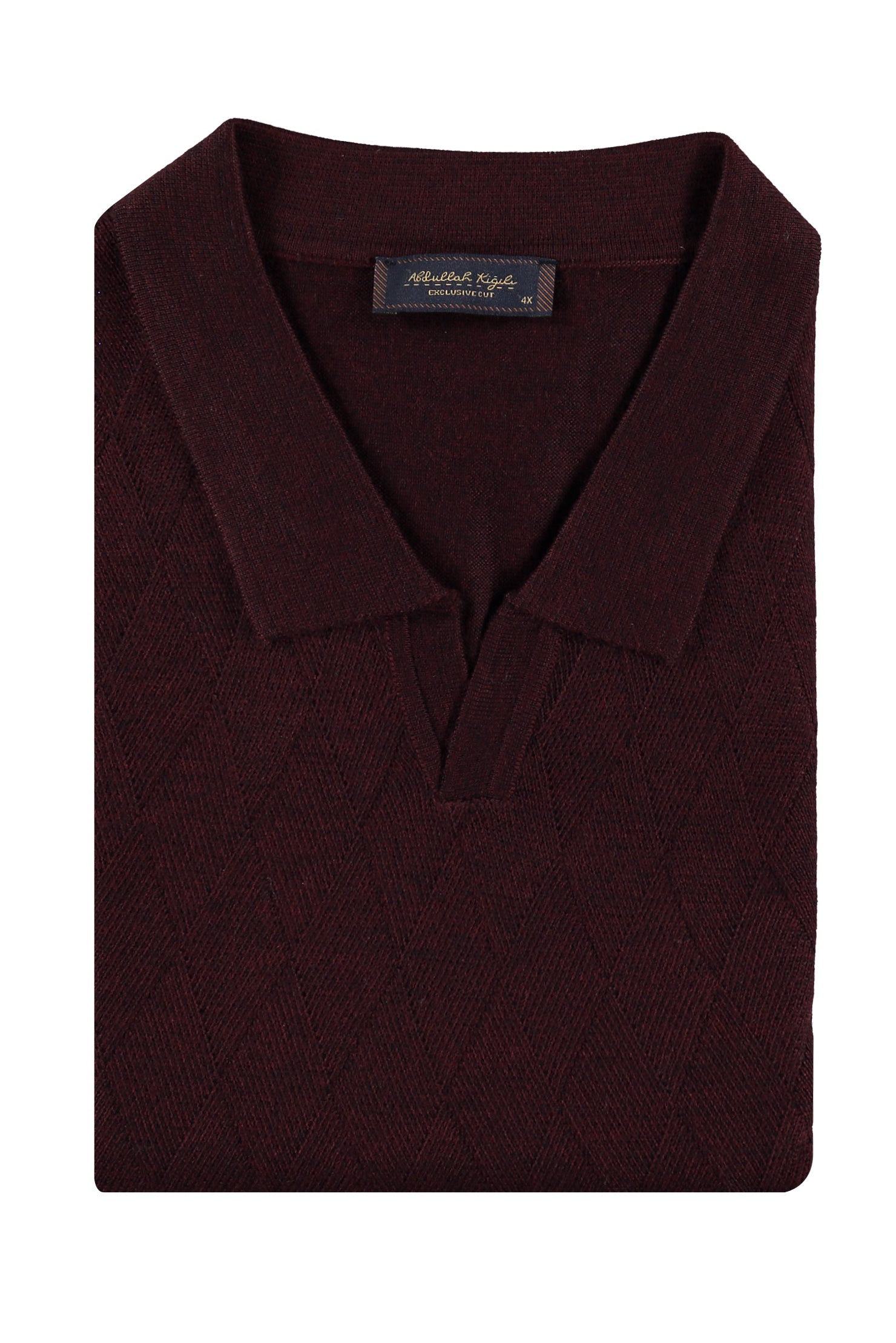 Bordo Büyük Beden Polo Yaka Regular Fit Yünlü Triko Kazak