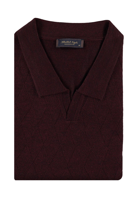 Bordo Büyük Beden Polo Yaka Regular Fit Yünlü Triko Kazak