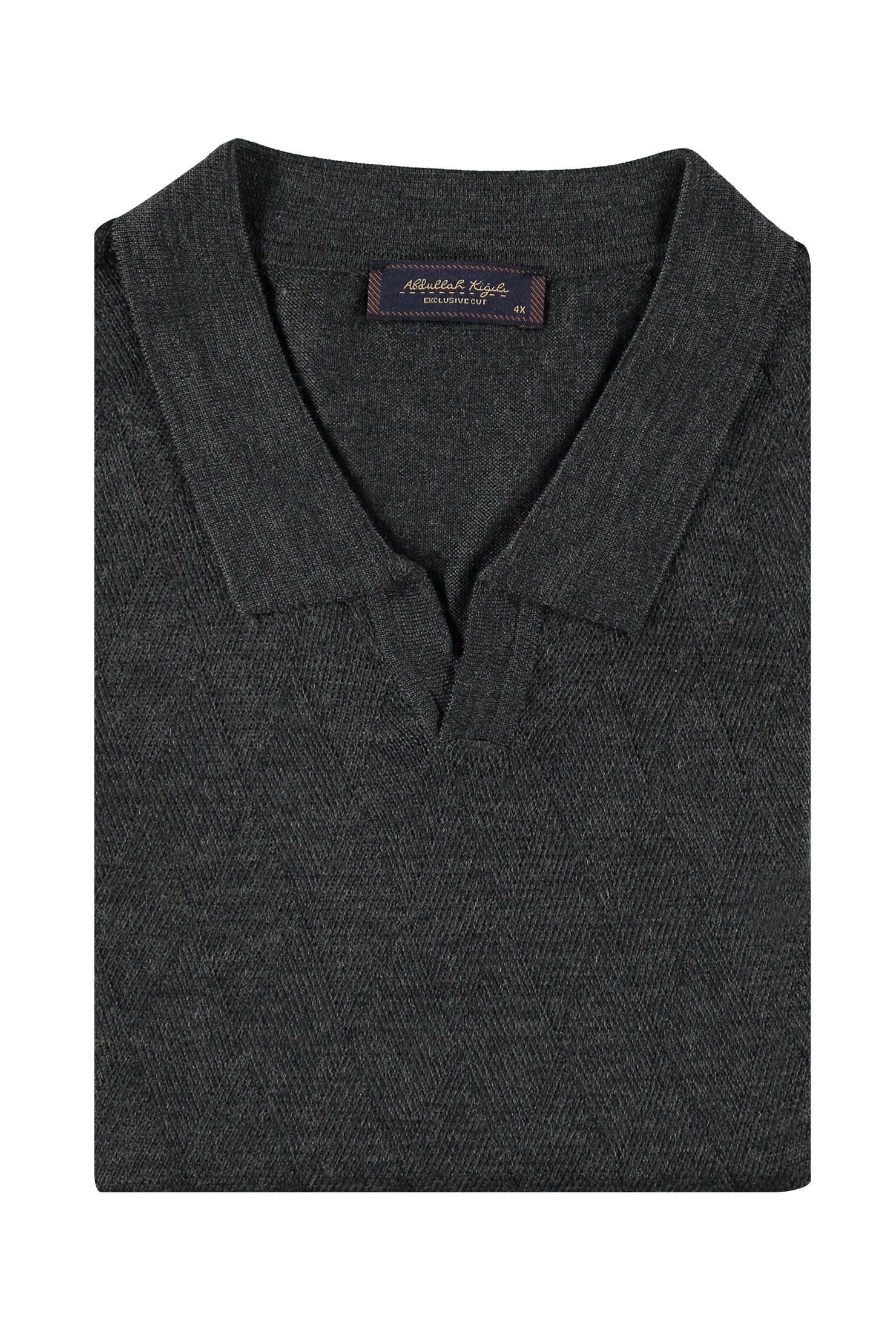 Antrasit Büyük Beden Polo Yaka Regular Fit Yünlü Triko Kazak