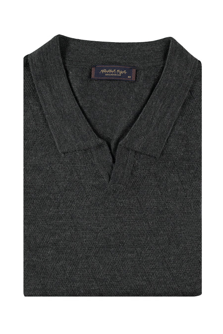 Antrasit Büyük Beden Polo Yaka Regular Fit Yünlü Triko Kazak