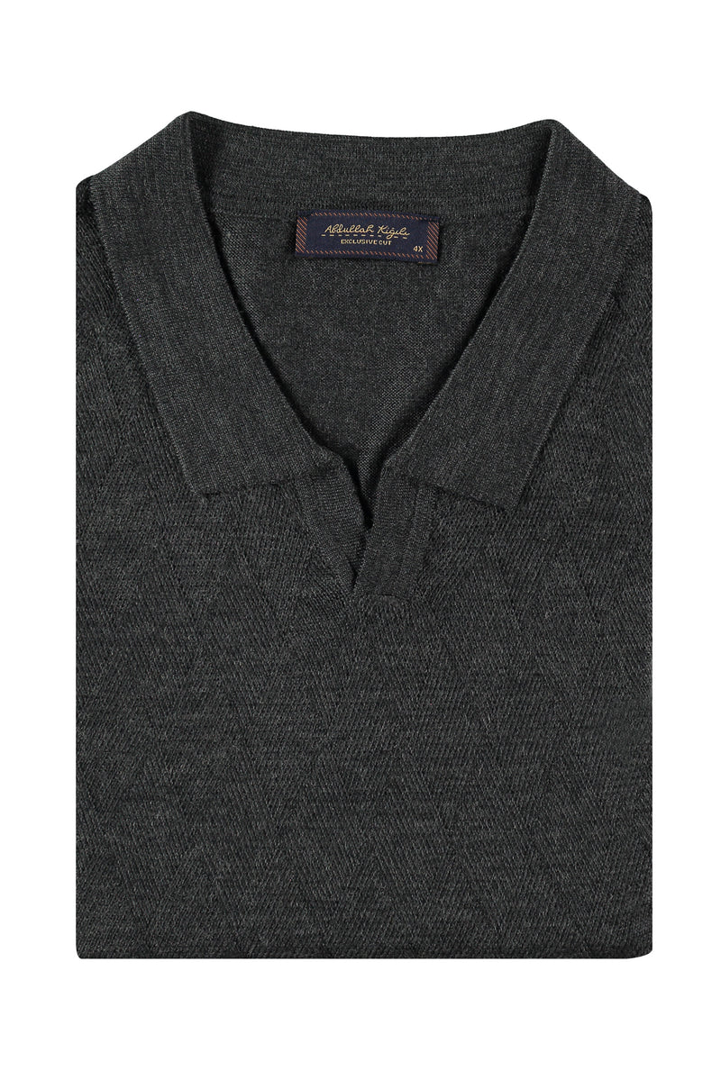 Antrasit Büyük Beden Polo Yaka Regular Fit Yünlü Triko Kazak