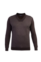 Kahve Şal Yaka Regular Fit Yünlü Desenli Triko Kazak