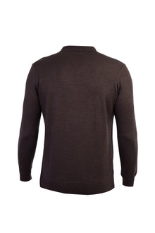 Kahve Şal Yaka Regular Fit Yünlü Desenli Triko Kazak