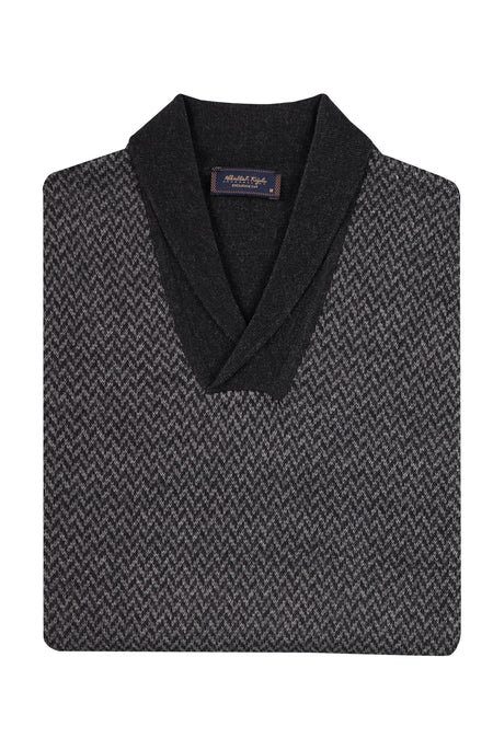 Antrasit Şal Yaka Regular Fit Yünlü Desenli Triko Kazak