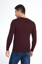 Bordo V Yaka Slim Fit Dar Kesim Yünlü Triko Kazak