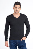 Antrasit V Yaka Slim Fit Dar Kesim Yünlü Triko Kazak