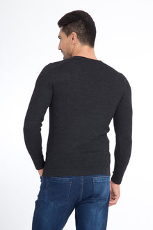Antrasit V Yaka Slim Fit Dar Kesim Yünlü Triko Kazak