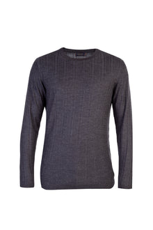 Antrasit Bisiklet Yaka Regular Fit Yünlü Çizgili Triko Kazak