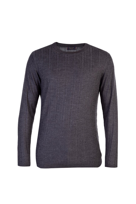 Antrasit Bisiklet Yaka Regular Fit Yünlü Çizgili Triko Kazak