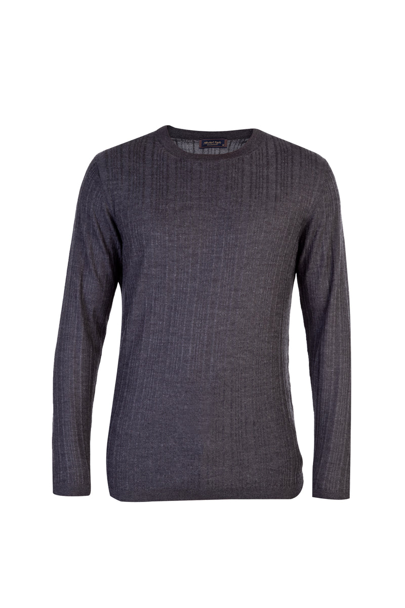 Antrasit Bisiklet Yaka Regular Fit Yünlü Çizgili Triko Kazak