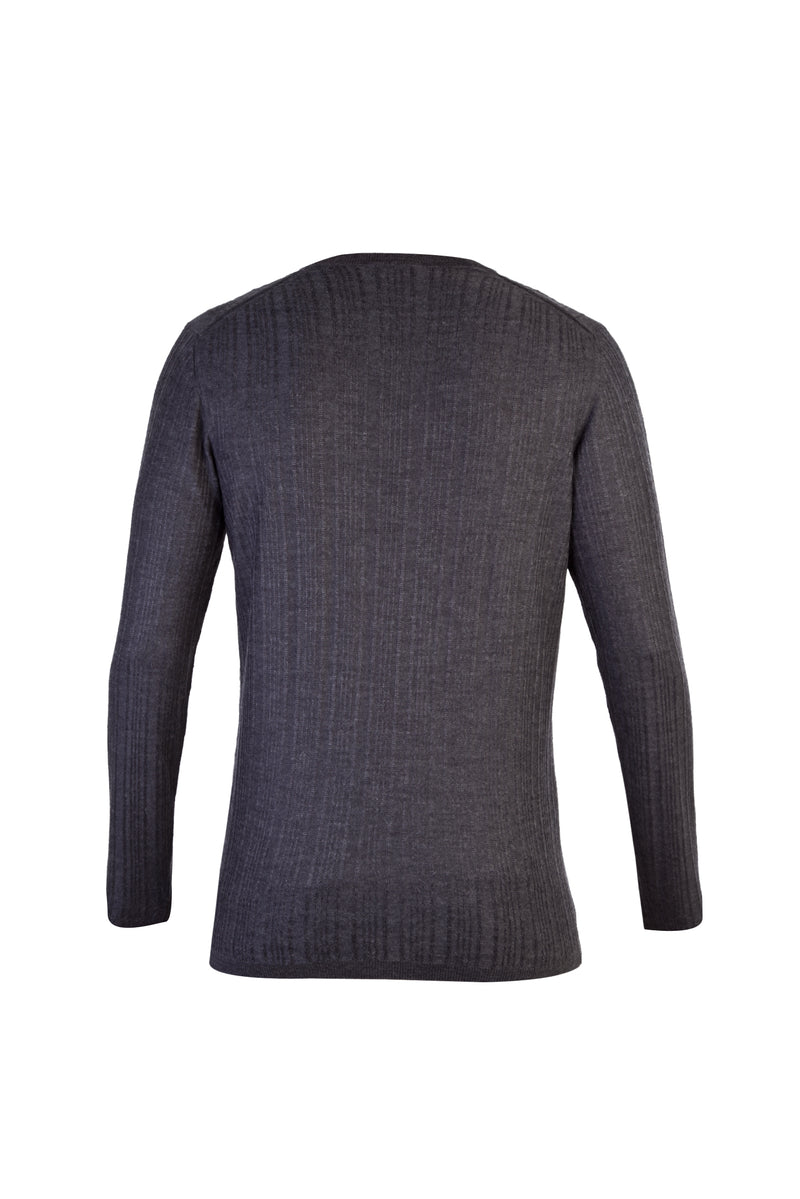 Antrasit Bisiklet Yaka Regular Fit Yünlü Çizgili Triko Kazak