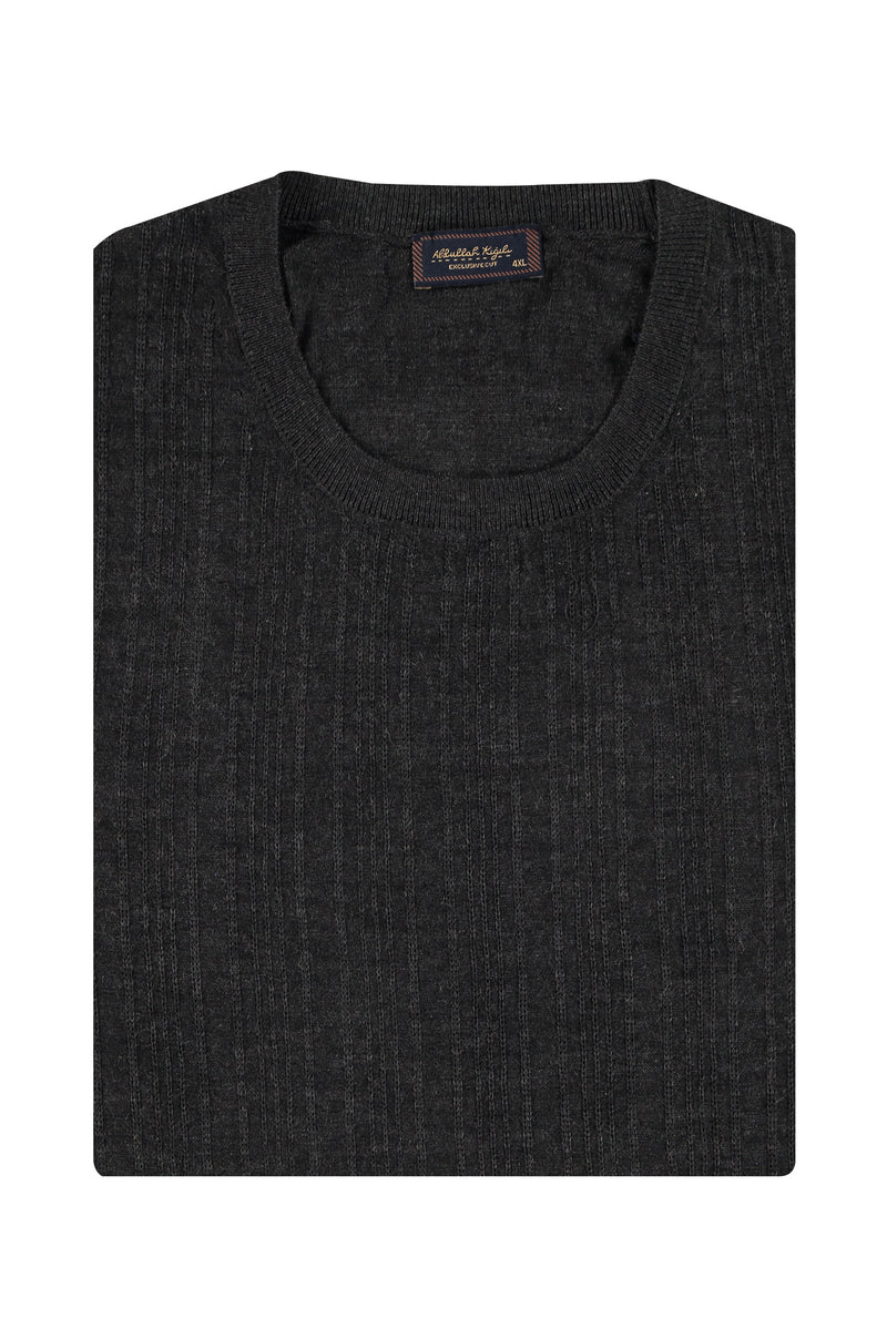 Antrasit Büyük Beden Bisiklet Yaka Regular Fit Yünlü Triko Kazak