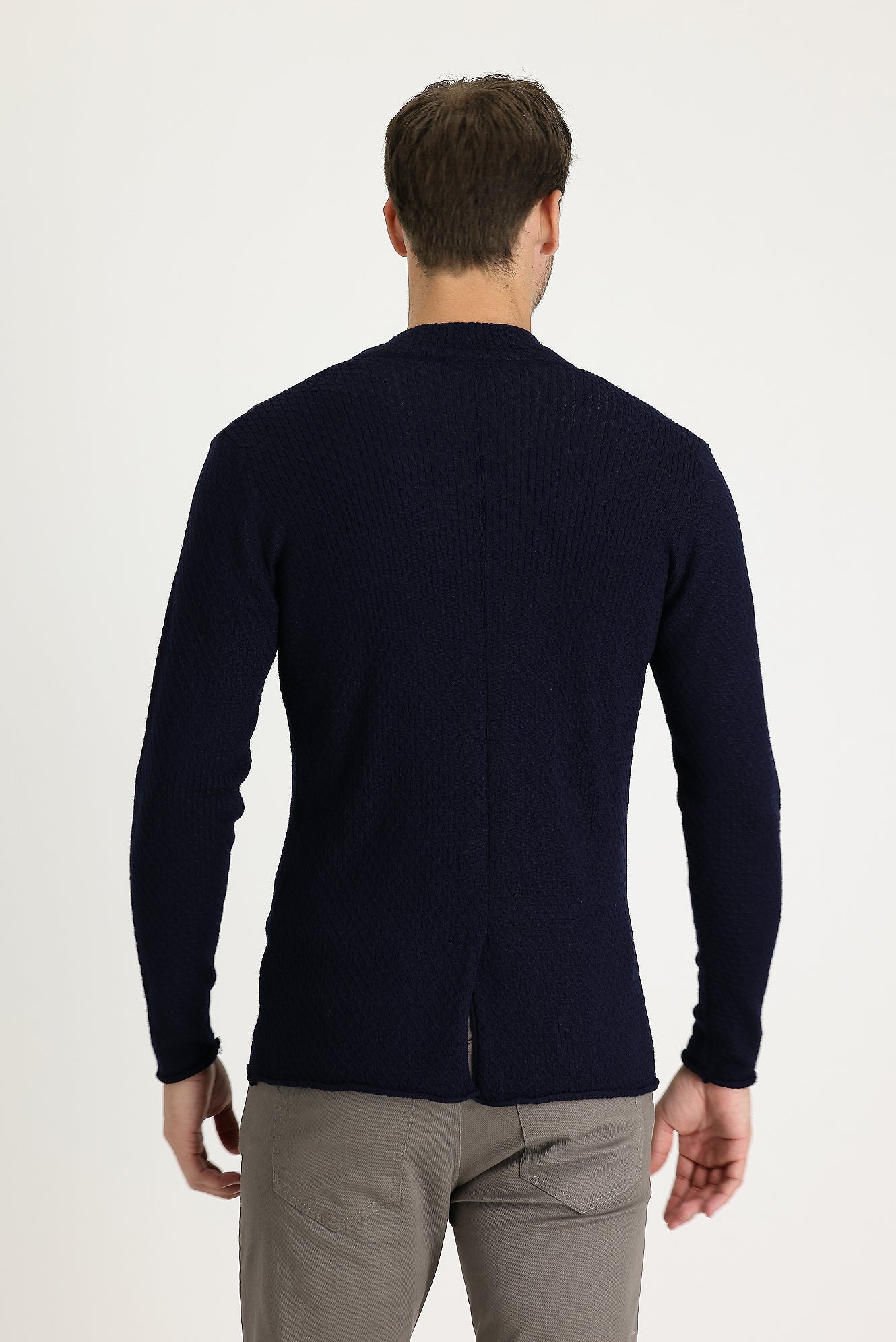 Lacivert Slim Fit Dar Kesim Yünlü Triko Hırka