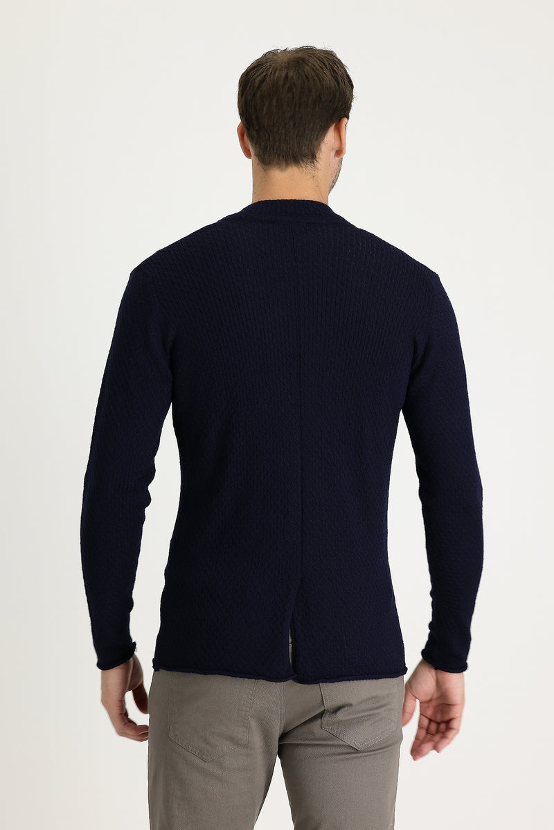 Lacivert Slim Fit Dar Kesim Yünlü Triko Hırka
