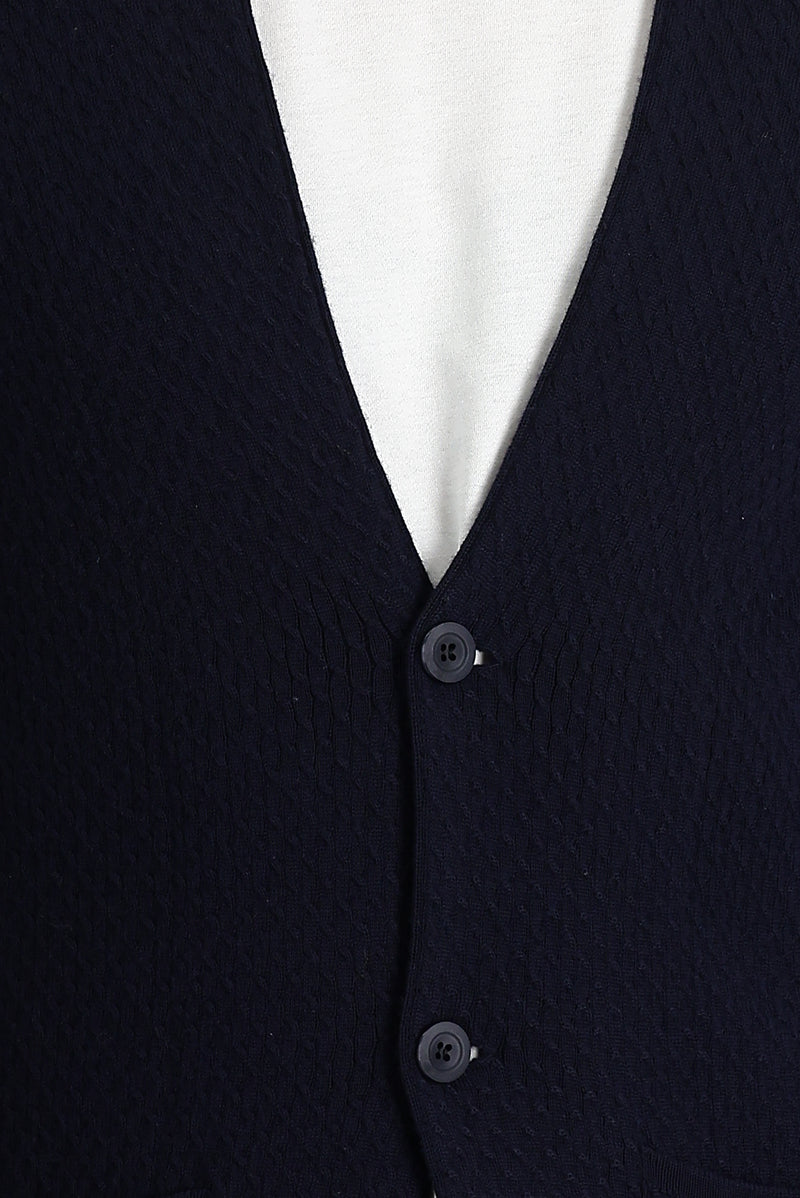 Lacivert Slim Fit Dar Kesim Yünlü Triko Hırka