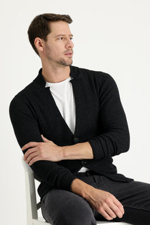 Antrasit Slim Fit Dar Kesim Yünlü Triko Hırka