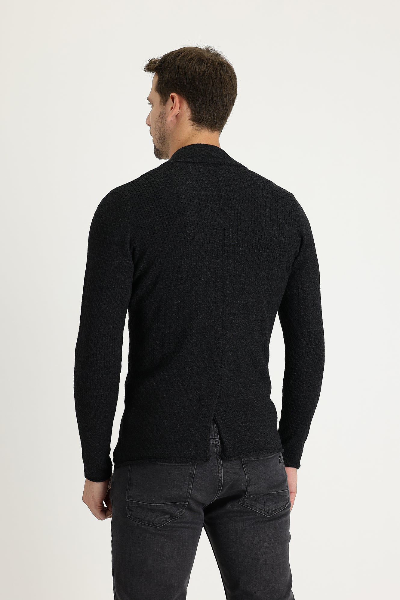 Antrasit Slim Fit Dar Kesim Yünlü Triko Hırka