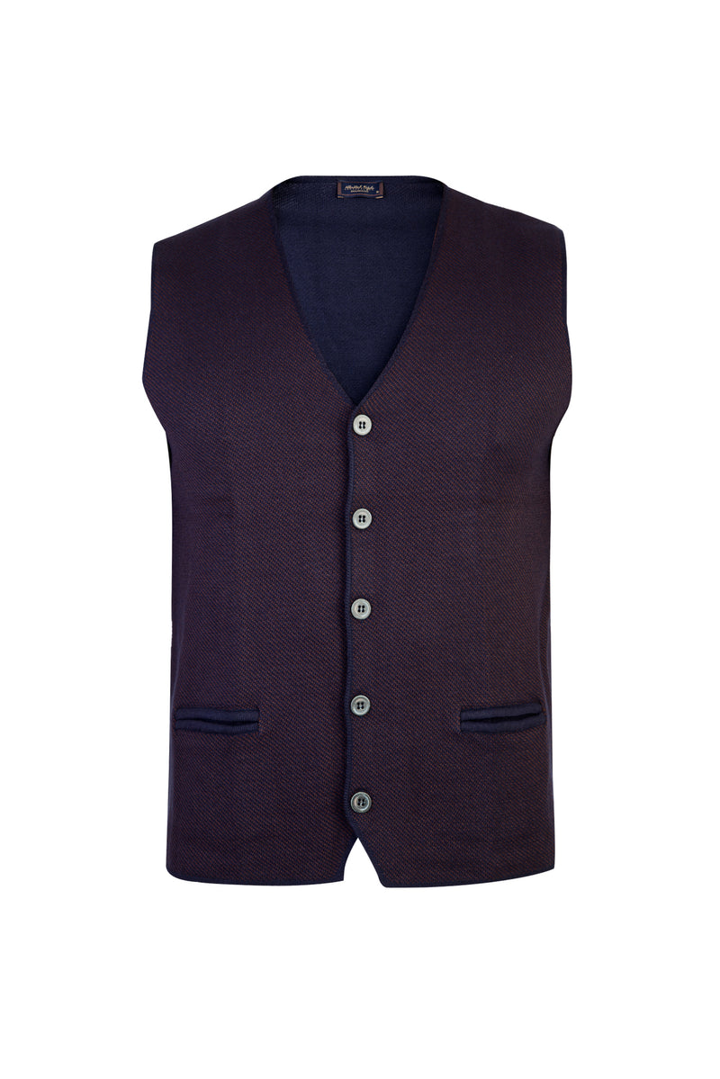 Kahve Slim Fit Yünlü Desenli Yelek